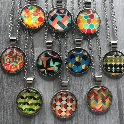 Glass Cabochon Necklace - Geometric
