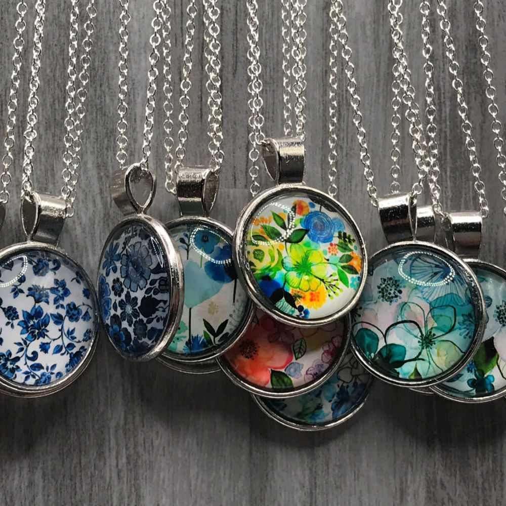 Glass Cabochon Necklace - Floral