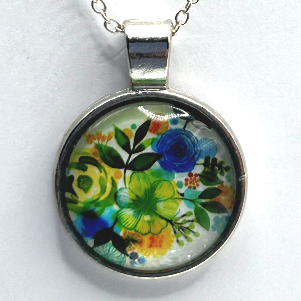 Glass Cabochon Necklace - Floral