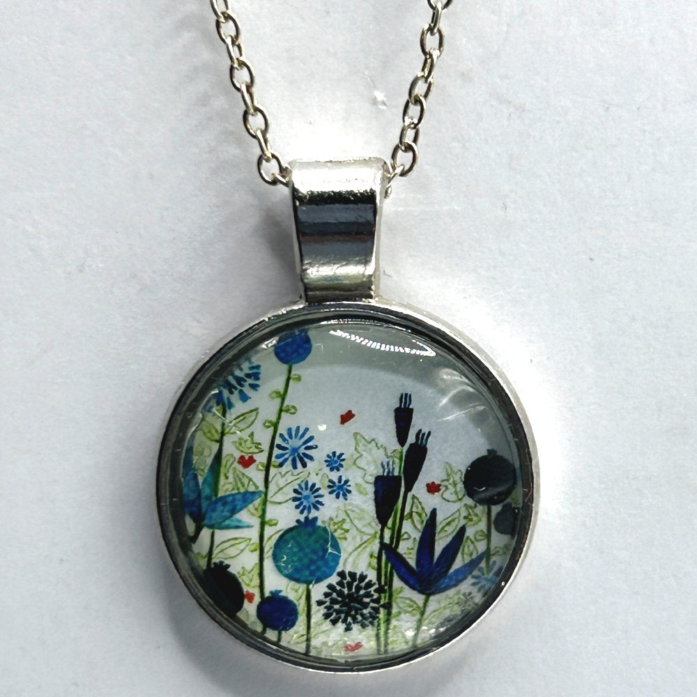 Glass Cabochon Necklace - Floral