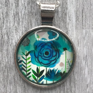 Glass Cabochon Necklace - Floral