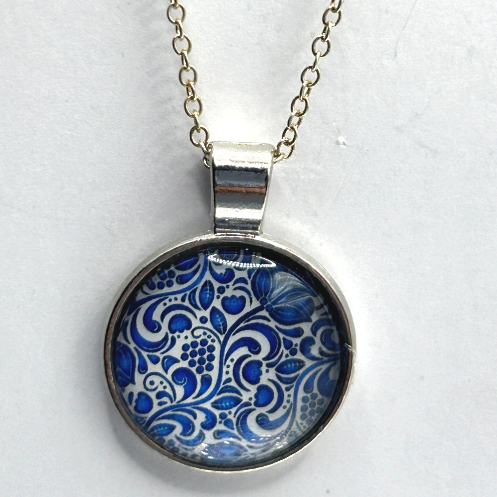 Glass Cabochon Necklace - Floral