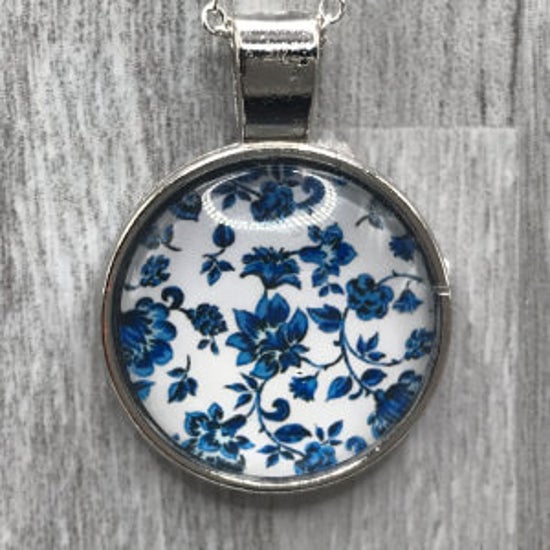 Glass Cabochon Necklace - Floral