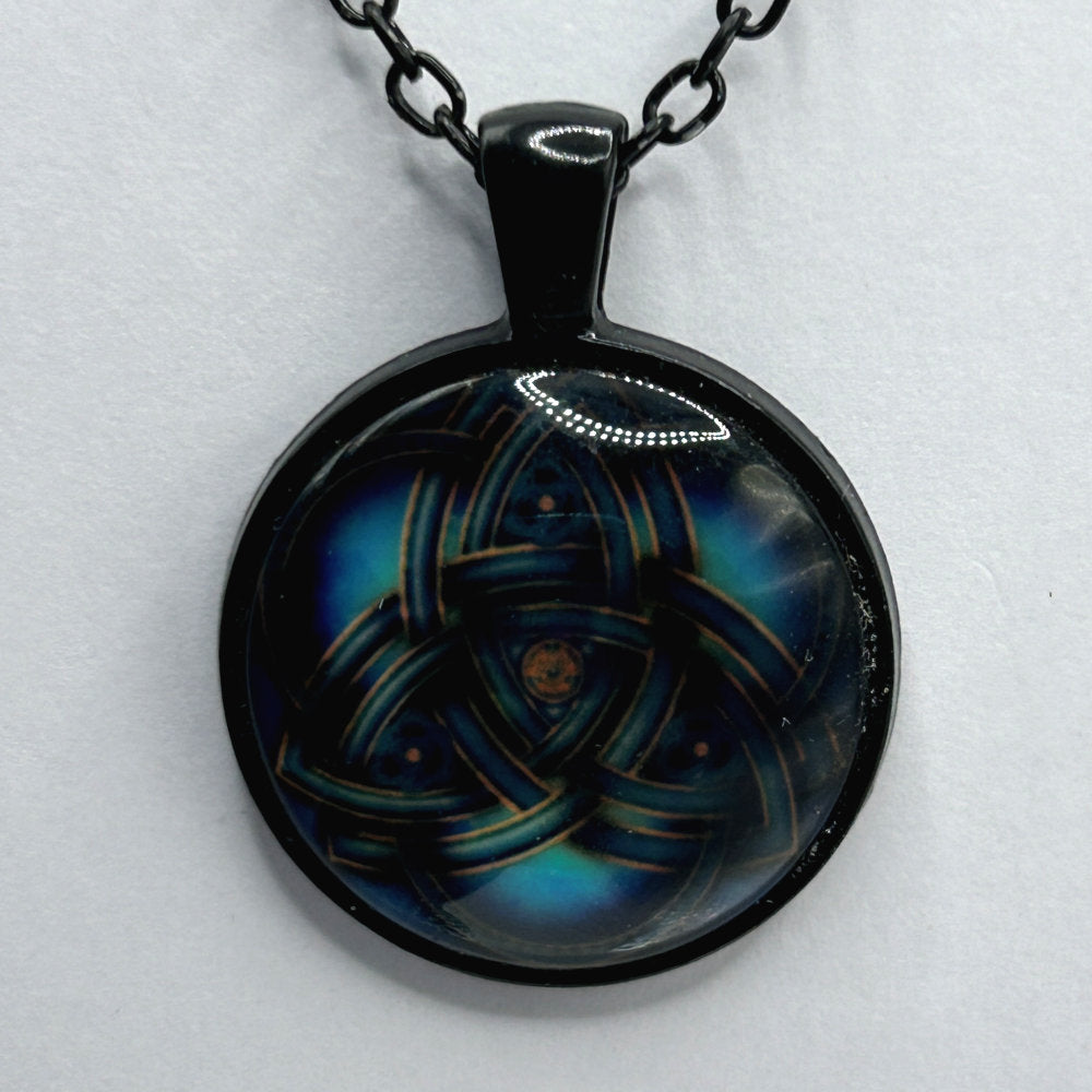 Glass Cabochon Necklace - Black Geometric
