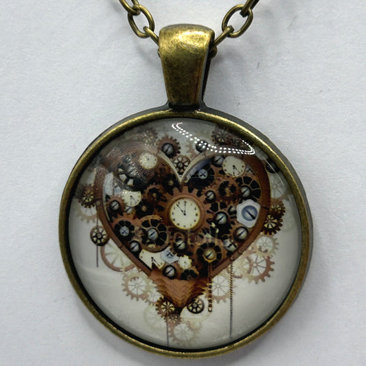 Glass Cabochon Necklace - Steampunk Heart