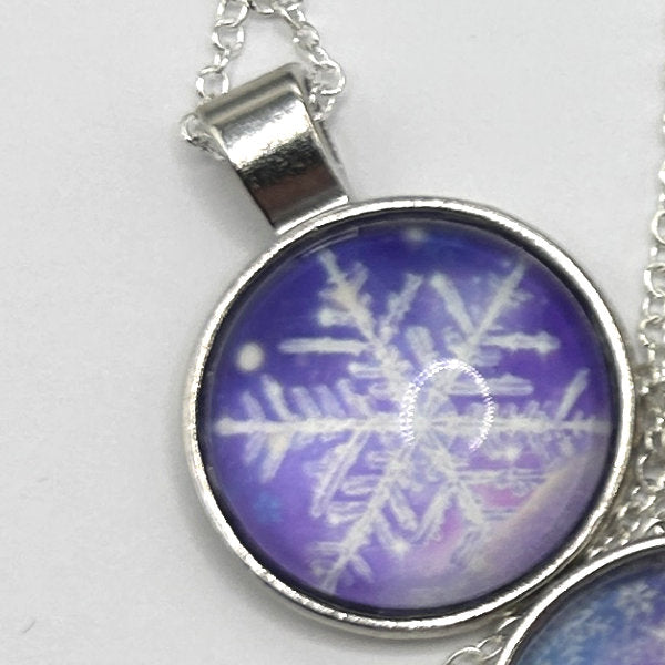 Glass Cabochon Pendant Necklace - Snowflakes