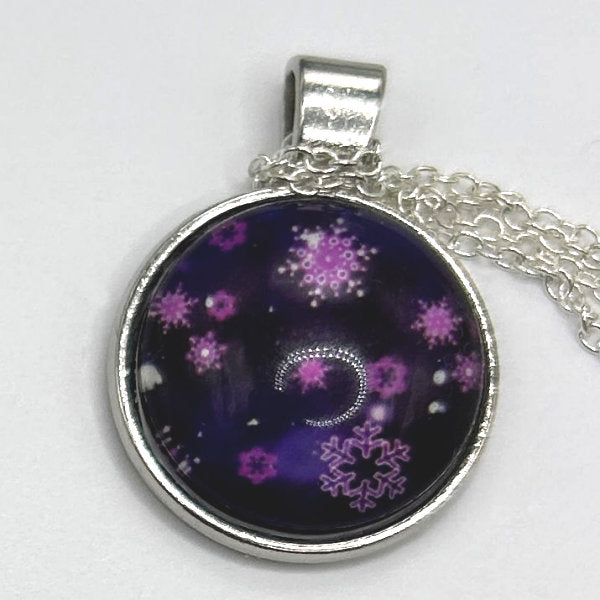 Glass Cabochon Pendant Necklace - Snowflakes