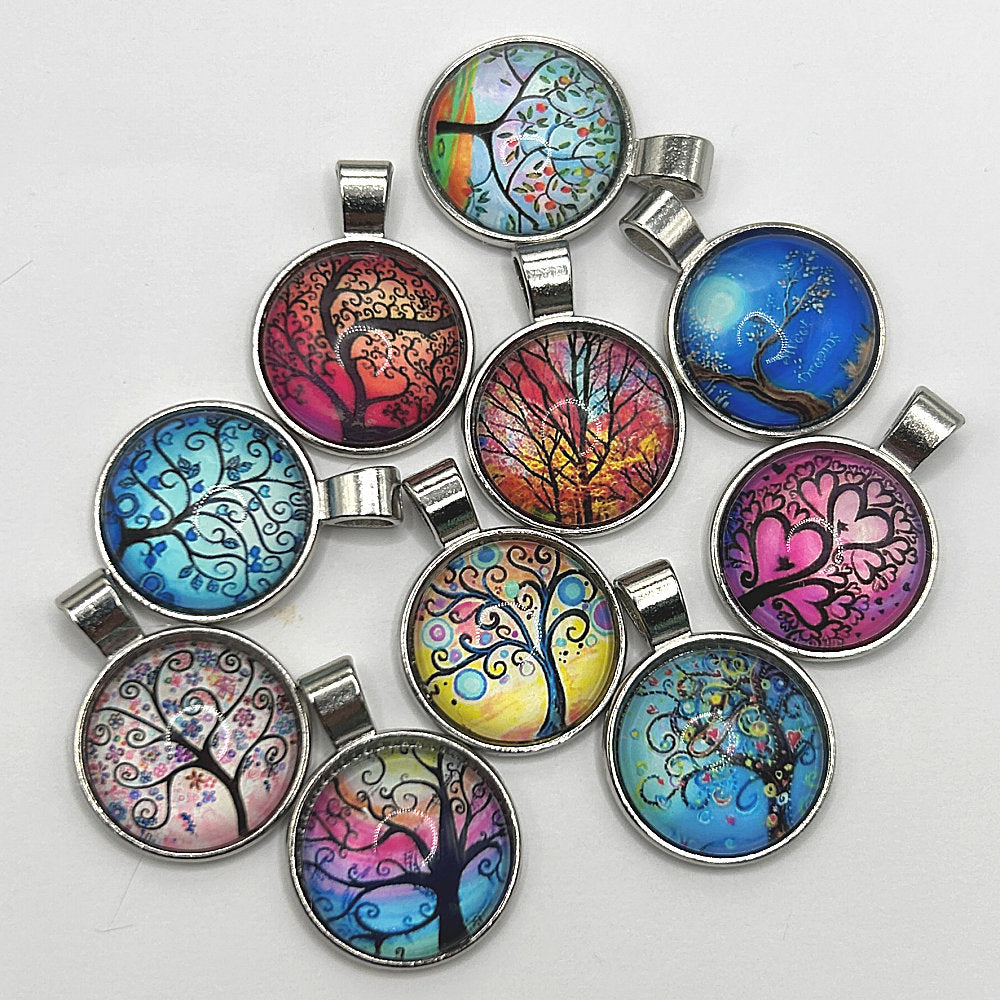 Glass Cabochon Pendant Necklace - Tree of Life