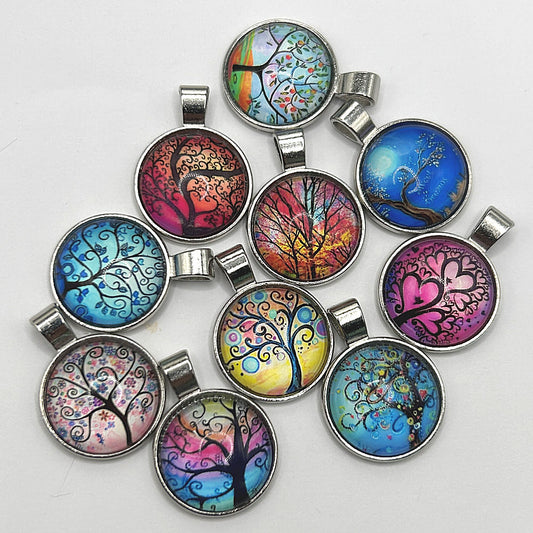 Glass Cabochon Pendant Necklace - Tree of Life