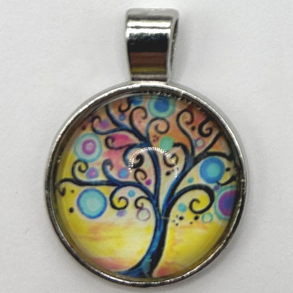 Glass Cabochon Pendant Necklace - Tree of Life