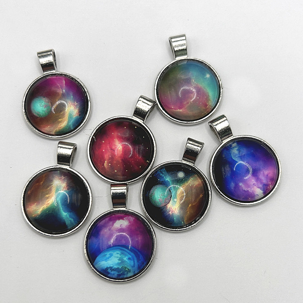 Glass Cabochon Pendant Necklace - Galaxy