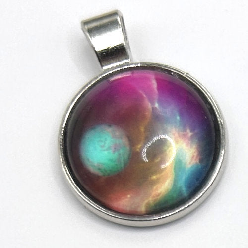 Glass Cabochon Pendant Necklace - Galaxy