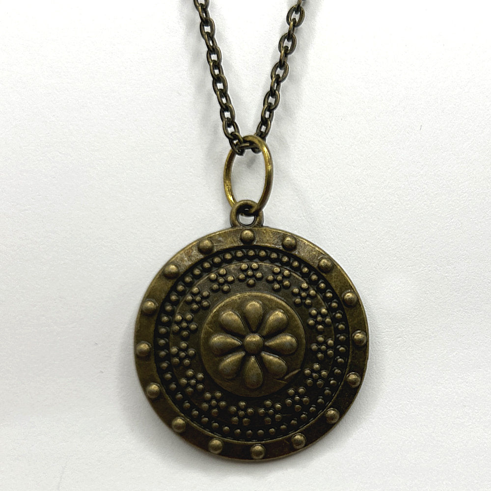 Bronze Round Flower Medallion Necklace