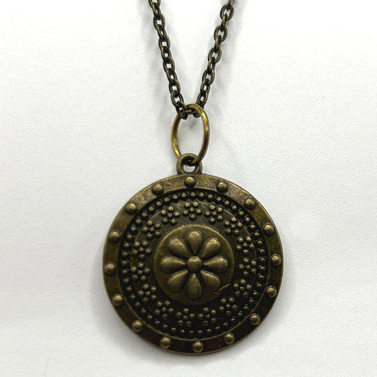 Bronze Round Flower Medallion Necklace