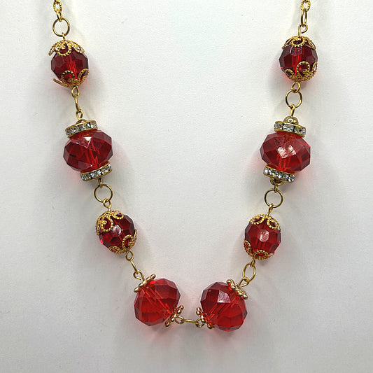 Red Glass and Golden Accent Necklace