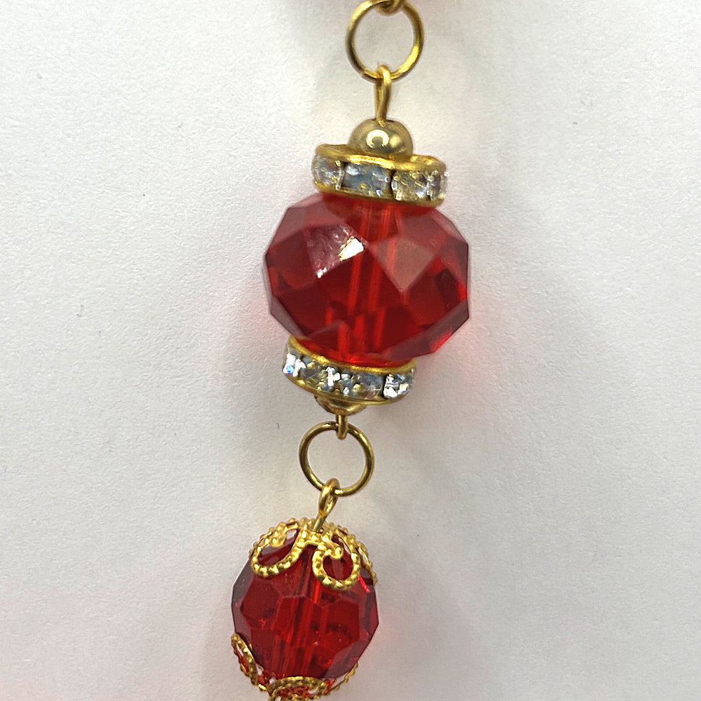 Red Glass and Golden Accent Necklace