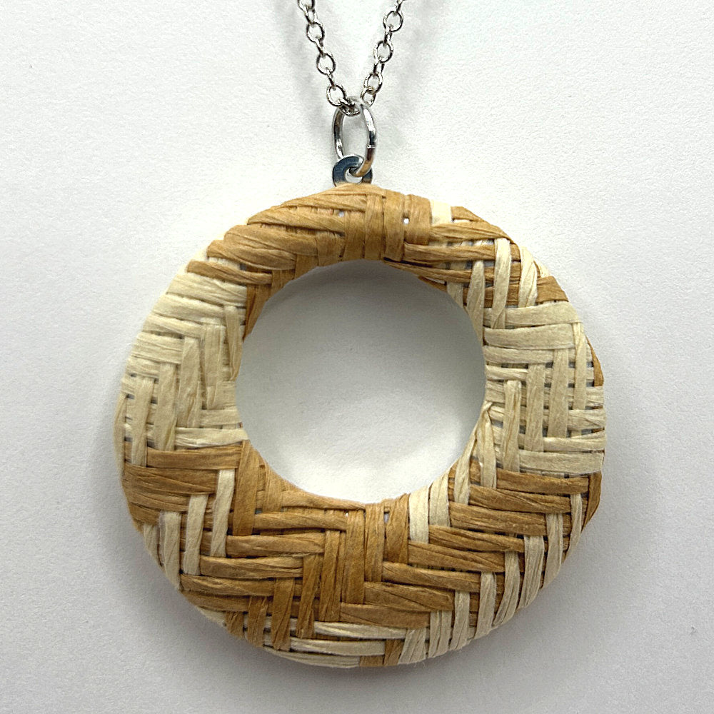 Beige/Tan Woven 'Donut' Pendant