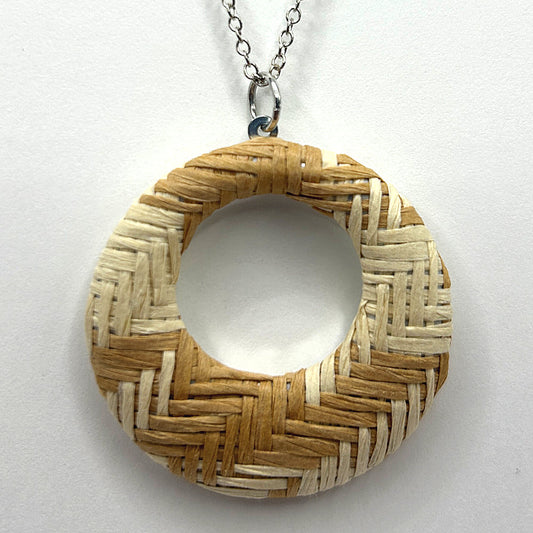 Beige/Tan Woven 'Donut' Pendant