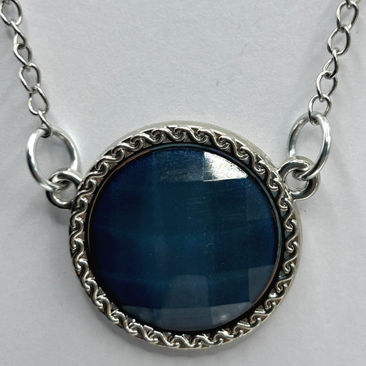 Blue Faceted Resin Pendant with Fancy Border