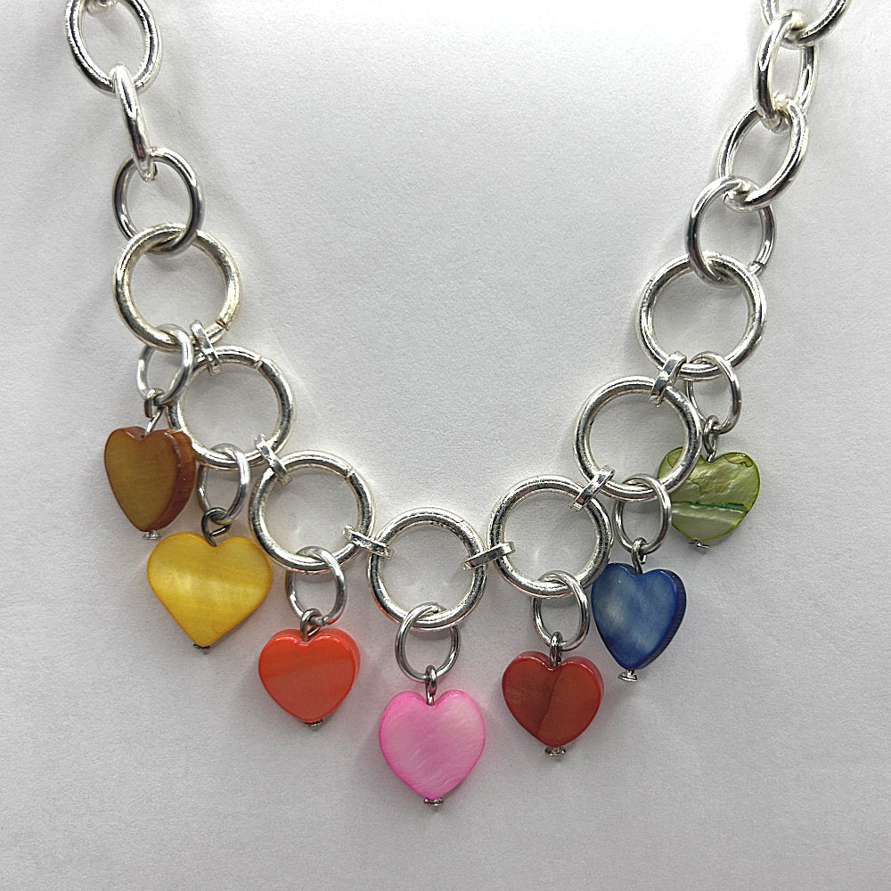 Multicolor Mother-of-Pearl Heart Necklace