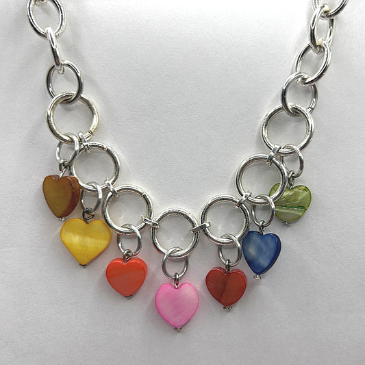 Multicolor Mother-of-Pearl Heart Necklace