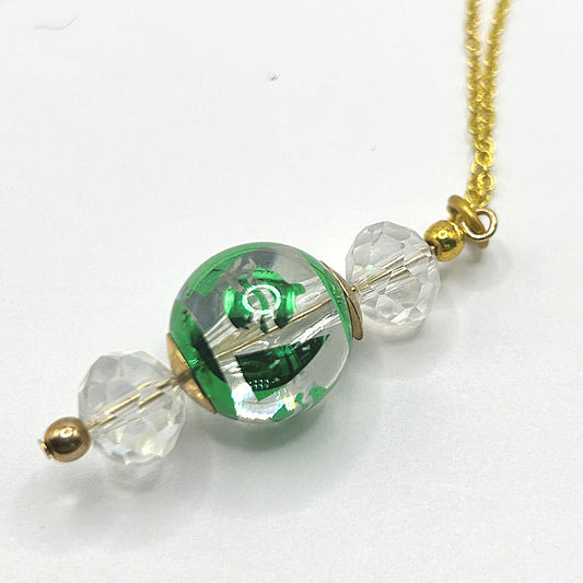Clear Christmas Pendant with Green Tree and Acorn