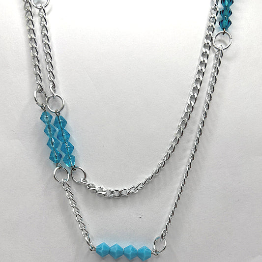 Long Aluminum and Blue Sectioned Necklace