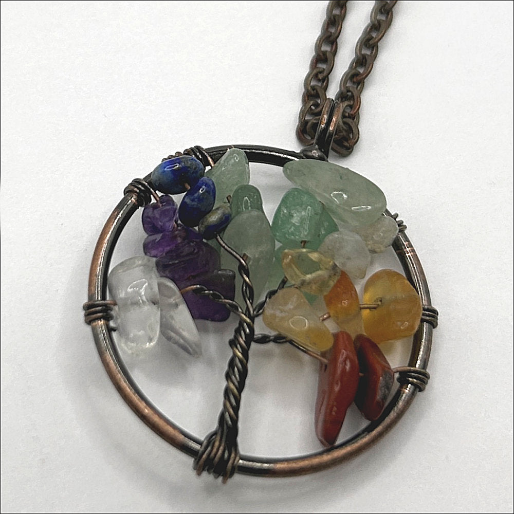 Multicolor Tree of Life Pendant with Copper Accents