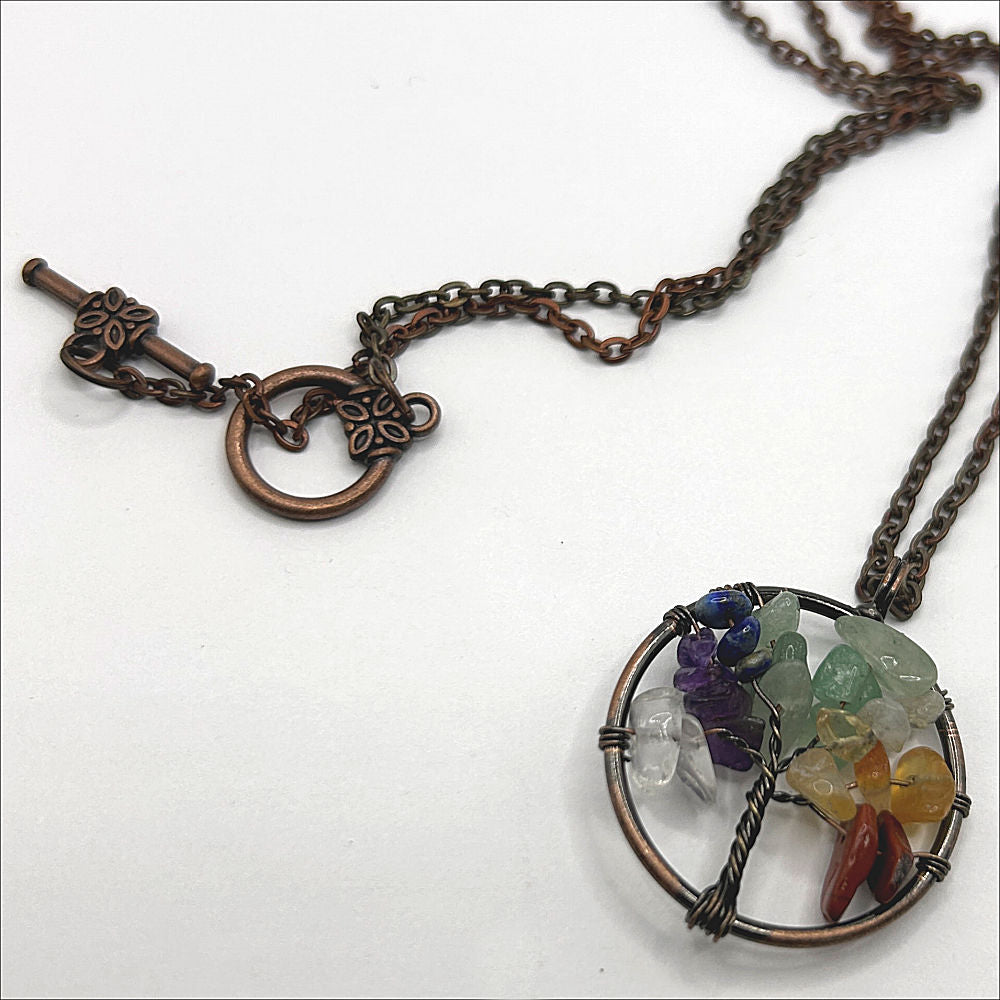 Multicolor Tree of Life Pendant with Copper Accents