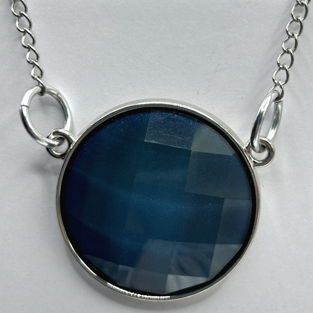 Round Blue Faceted Resin Pendant Necklace