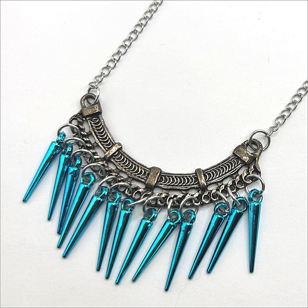 Blue Plastic Dagger Fringe Necklace