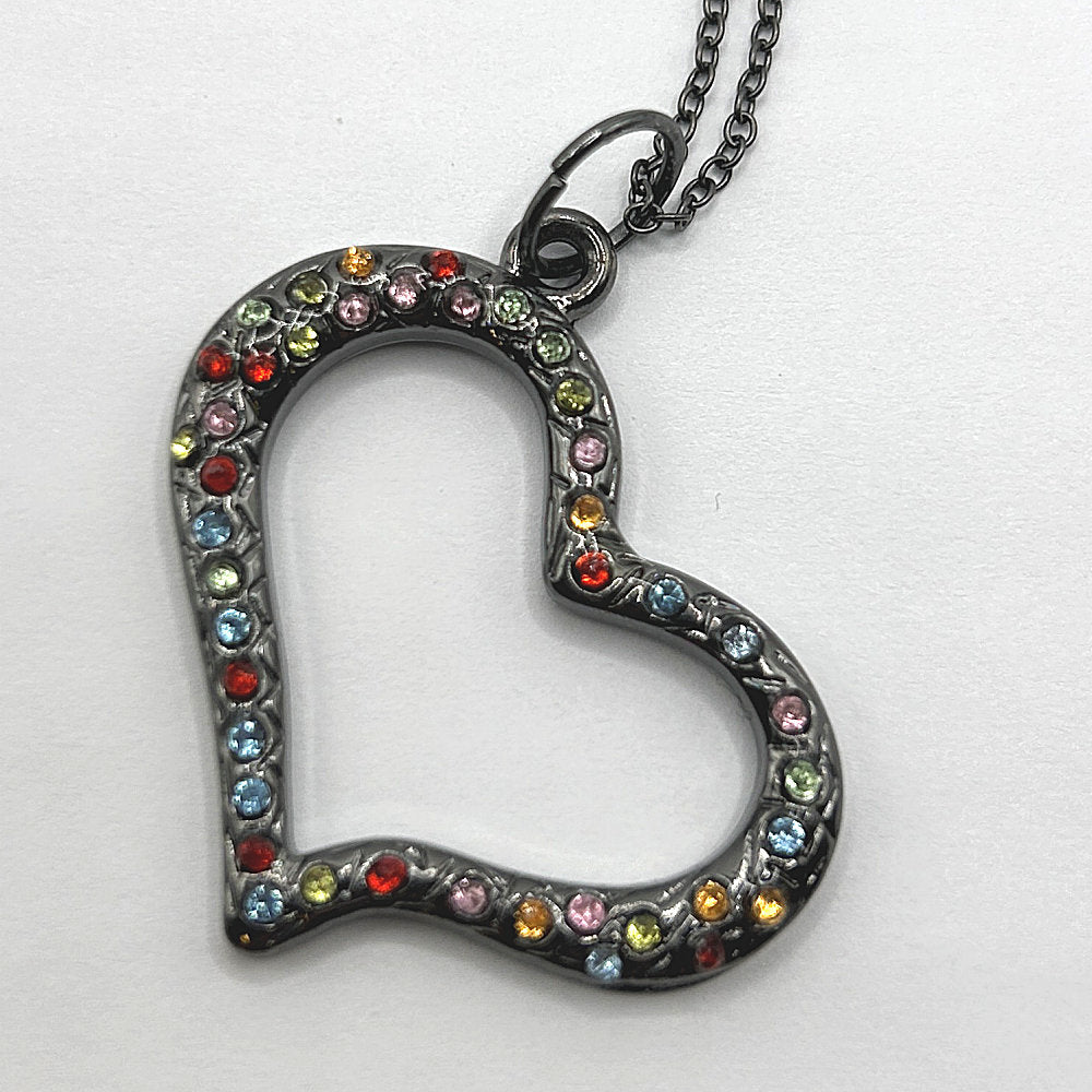 Multicolor Open Heart with Rhinestone Accents Pendant (Right)