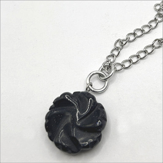 Blue Manmade Goldstone Flower Pendant Necklace