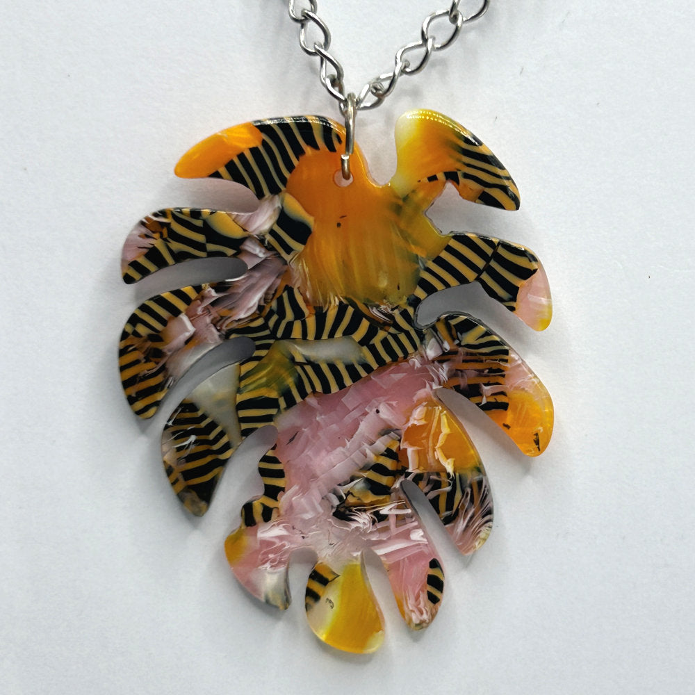 Printed Palm Leaf Pendant Necklace