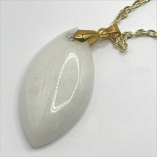 White Flat-Backed Stone Pointed Oval Pendant Necklace