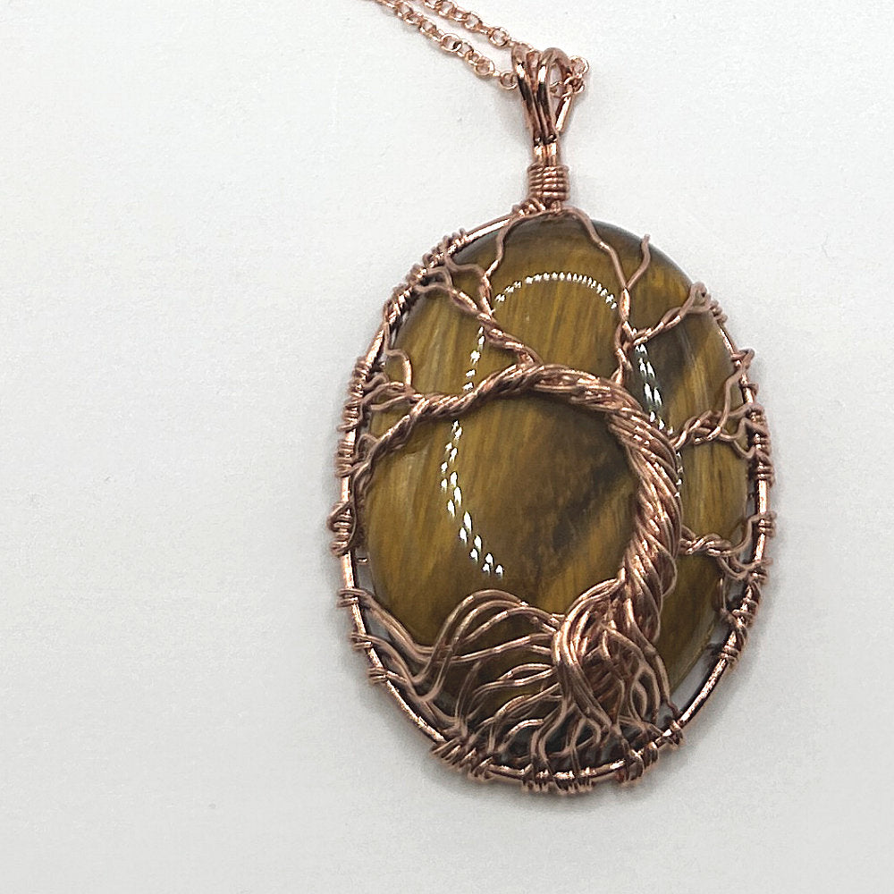 Copper-Wrapped Tiger Eye Pendant