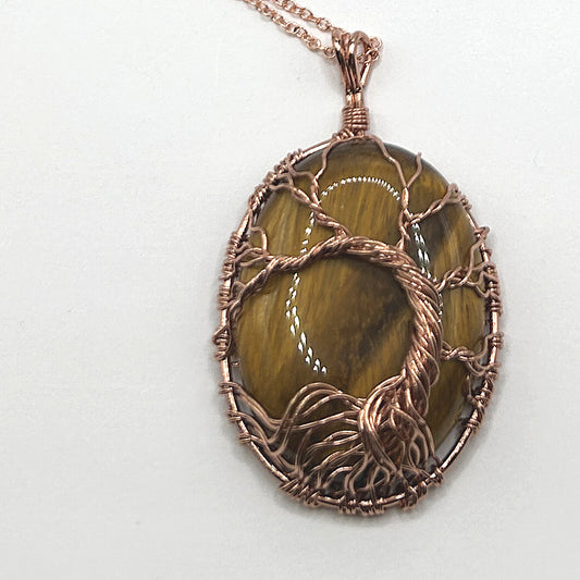 Copper-Wrapped Tiger Eye Pendant