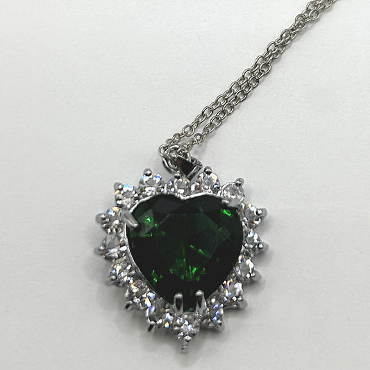 Green and Rhinestone Heart Pendant