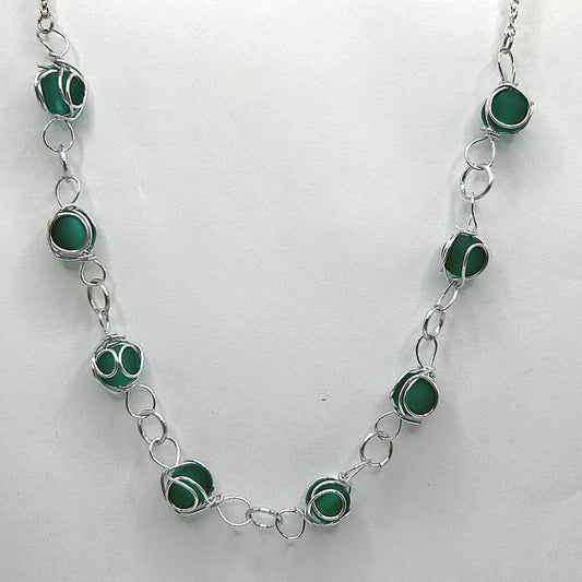 Green Wire-Wrapped Small Marble Necklace