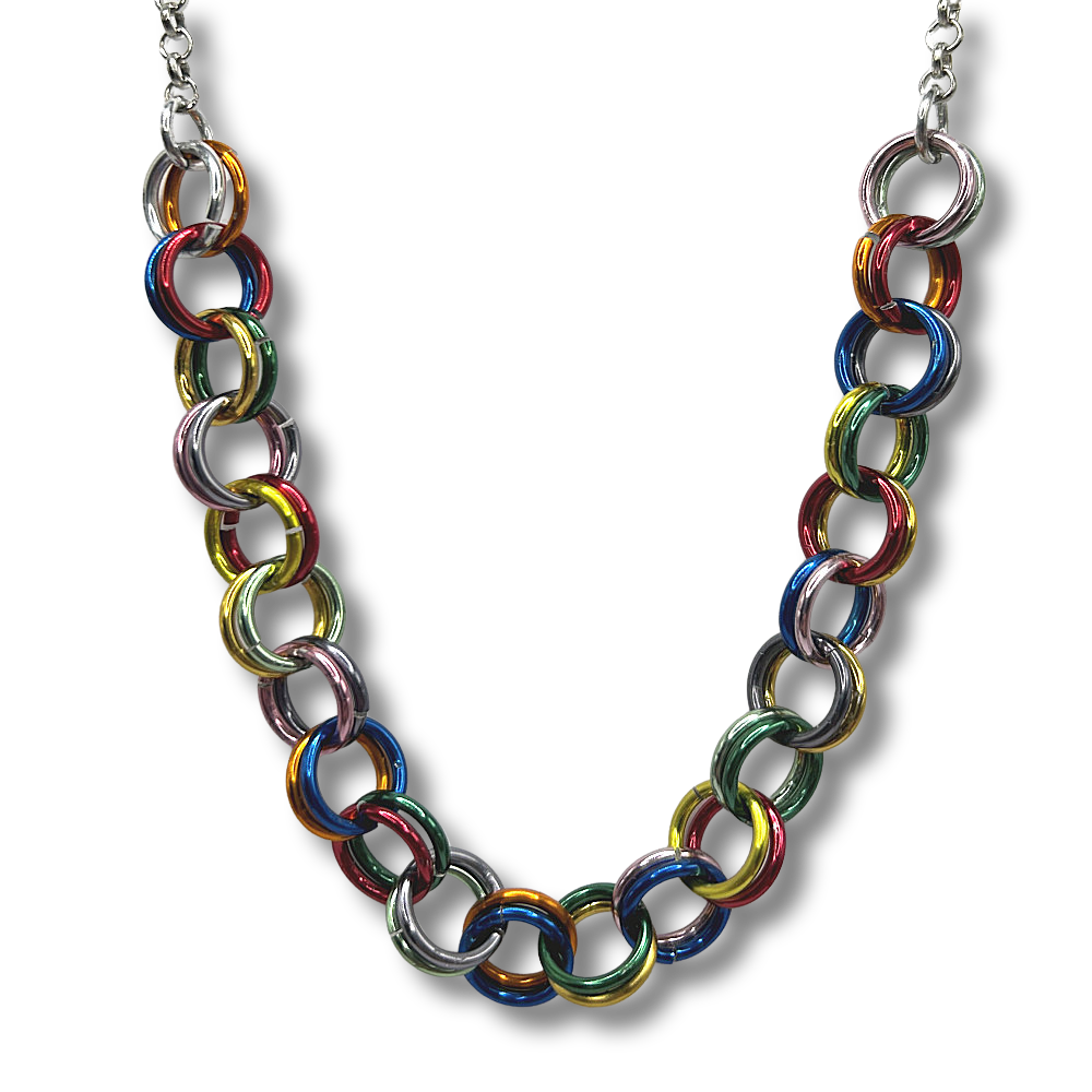 Multicolor Anodized Aluminum Chainmail-Weave Necklace