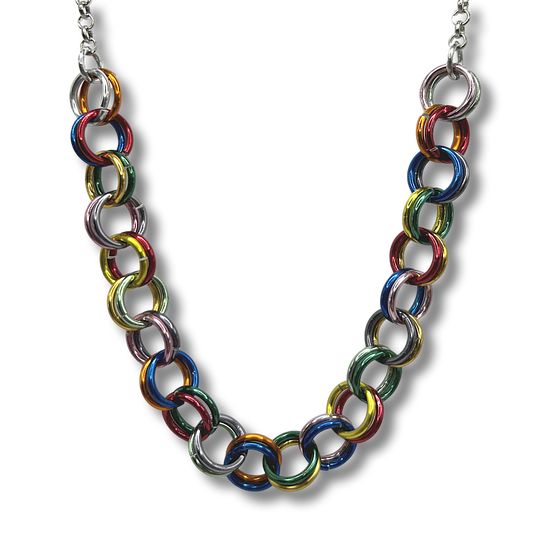 Multicolor Anodized Aluminum Chainmail-Weave Necklace