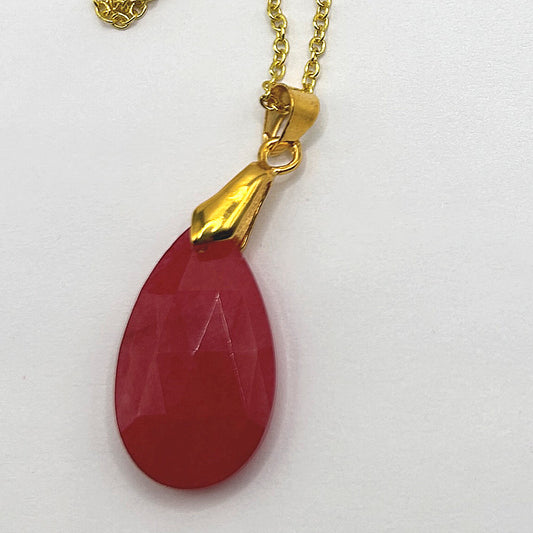 Dyed Pink Manmade Jade Teardrop Pendant