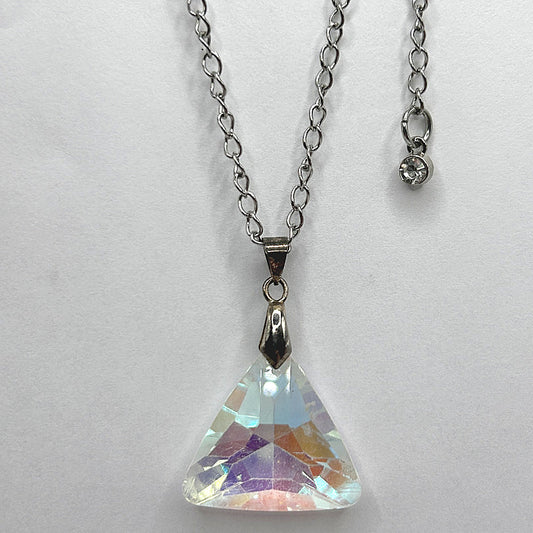 Clear Aurora Borealis Triangle Pendant