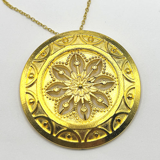 Large Golden Floral Medallion Pendant Necklace