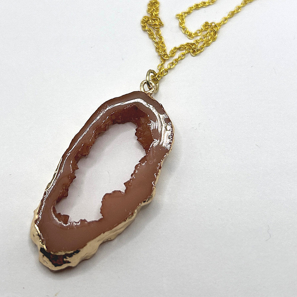 Peach Druzy Pendant Necklace