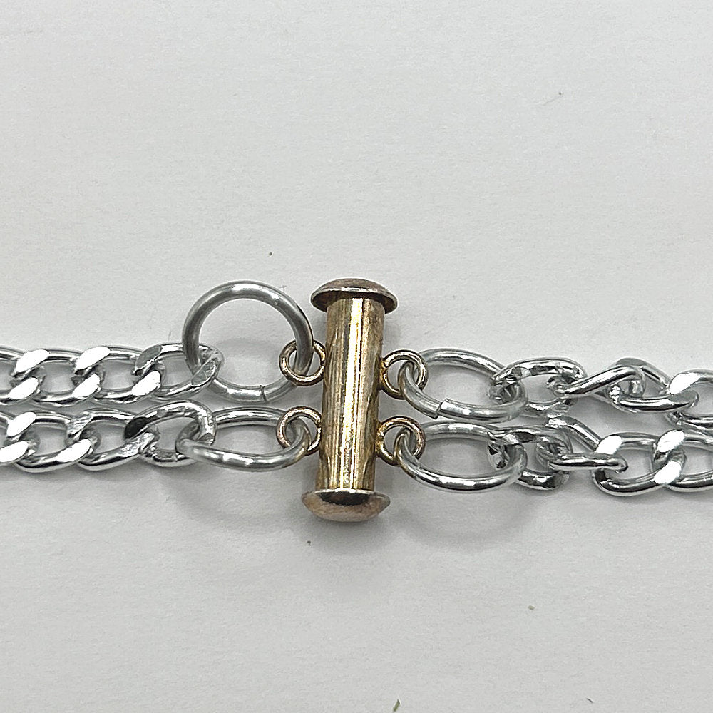 Long Double Chain Necklace with Blue Sections