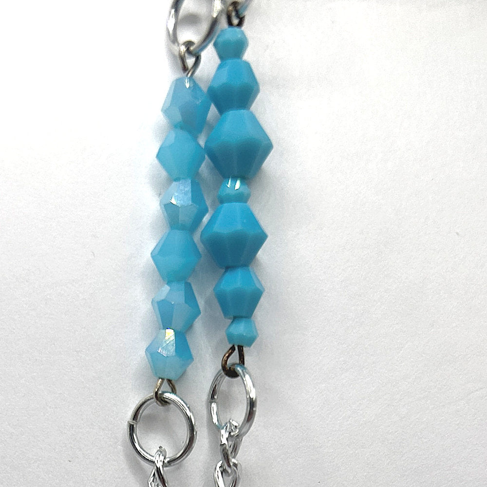 Long Double Chain Necklace with Blue Sections
