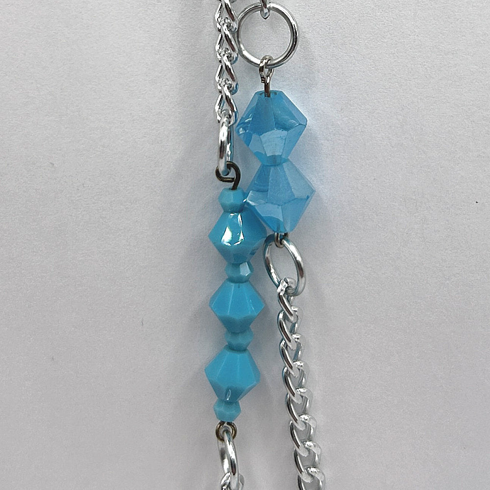 Long Double Chain Necklace with Blue Sections