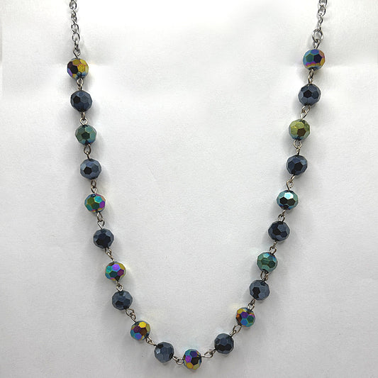 Multicolor Faceted Metallic Linked Beads Necklace