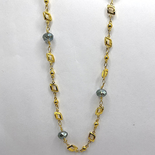 Golden Geometric Necklace with Smoky Blue-Gray Accents